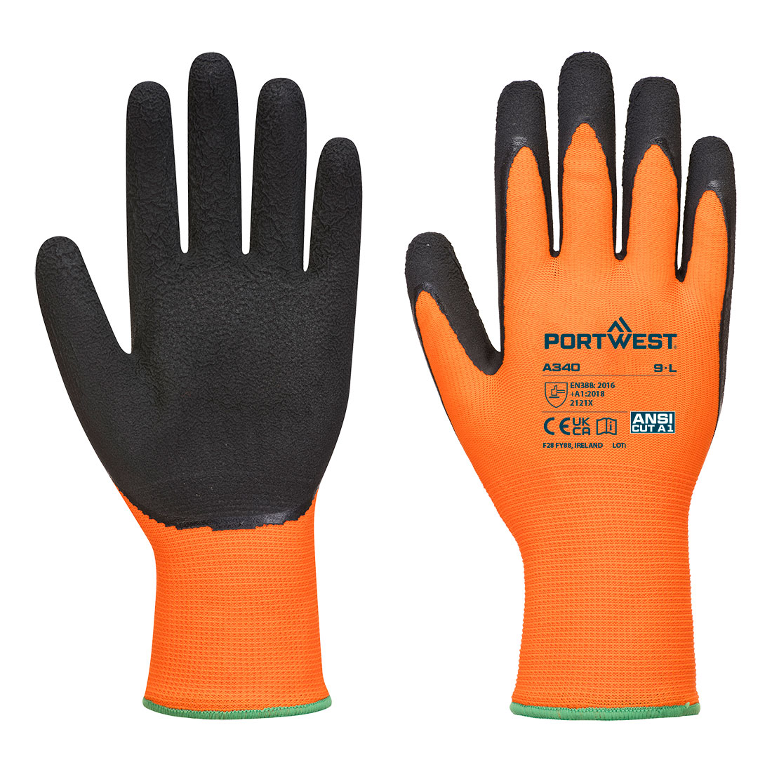 Portwest A340 Grip 13 Latex Foam Hi-Vis Handschoen