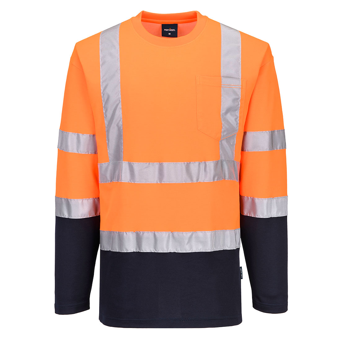 Portwest S280 Hi-Vis katoenen comfort T-shirt met contrasterende details, lange mouwen