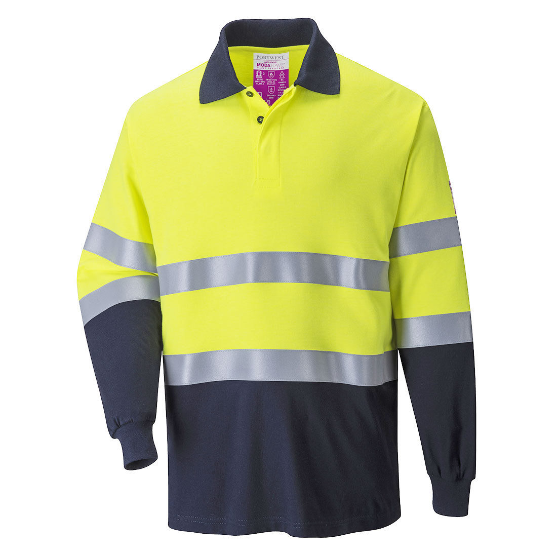 Portwest FR74 Modaflame gebreide Hi-Vis contrasterende FR polo met lange mouwen