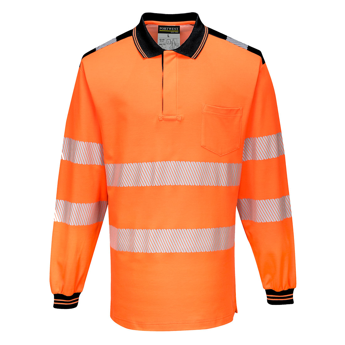 Portwest T184 PW3 Hi-Vis katoenen comfort poloshirt met lange mouwen