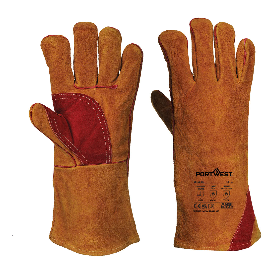 Portwest A530 Welders 330 handschoen met versterkte handpalm van splitleer