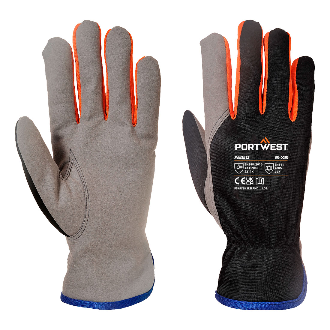 Portwest A280 Mechanische handschoen van synthetisch leer, geschikt voor koude temperaturen tot 240 °C.