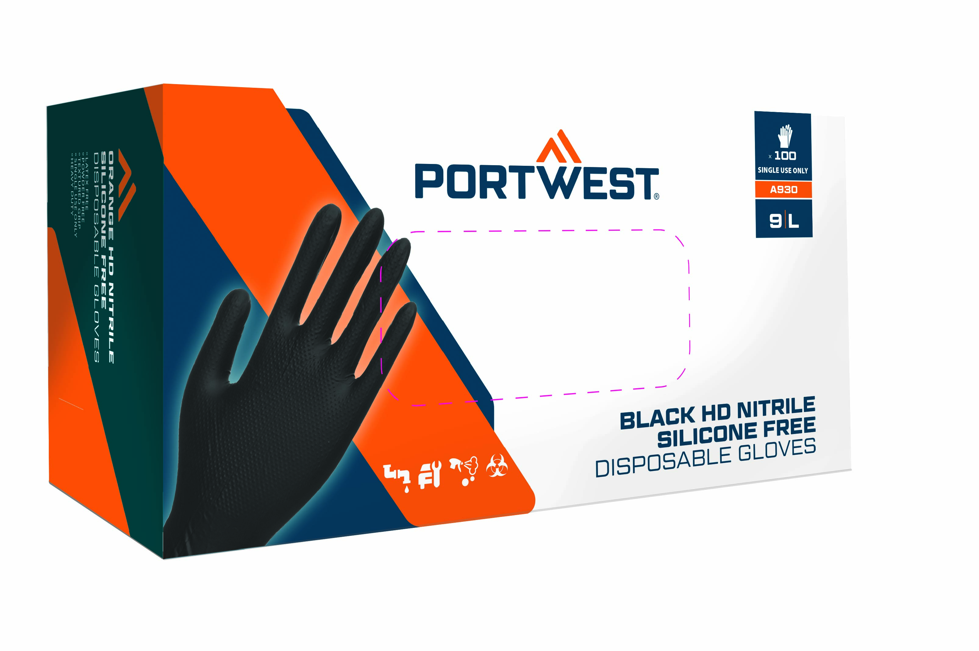 Portwest A930 Disp 7 mil wegwerphandschoenen (verpakking van 100 stuks)